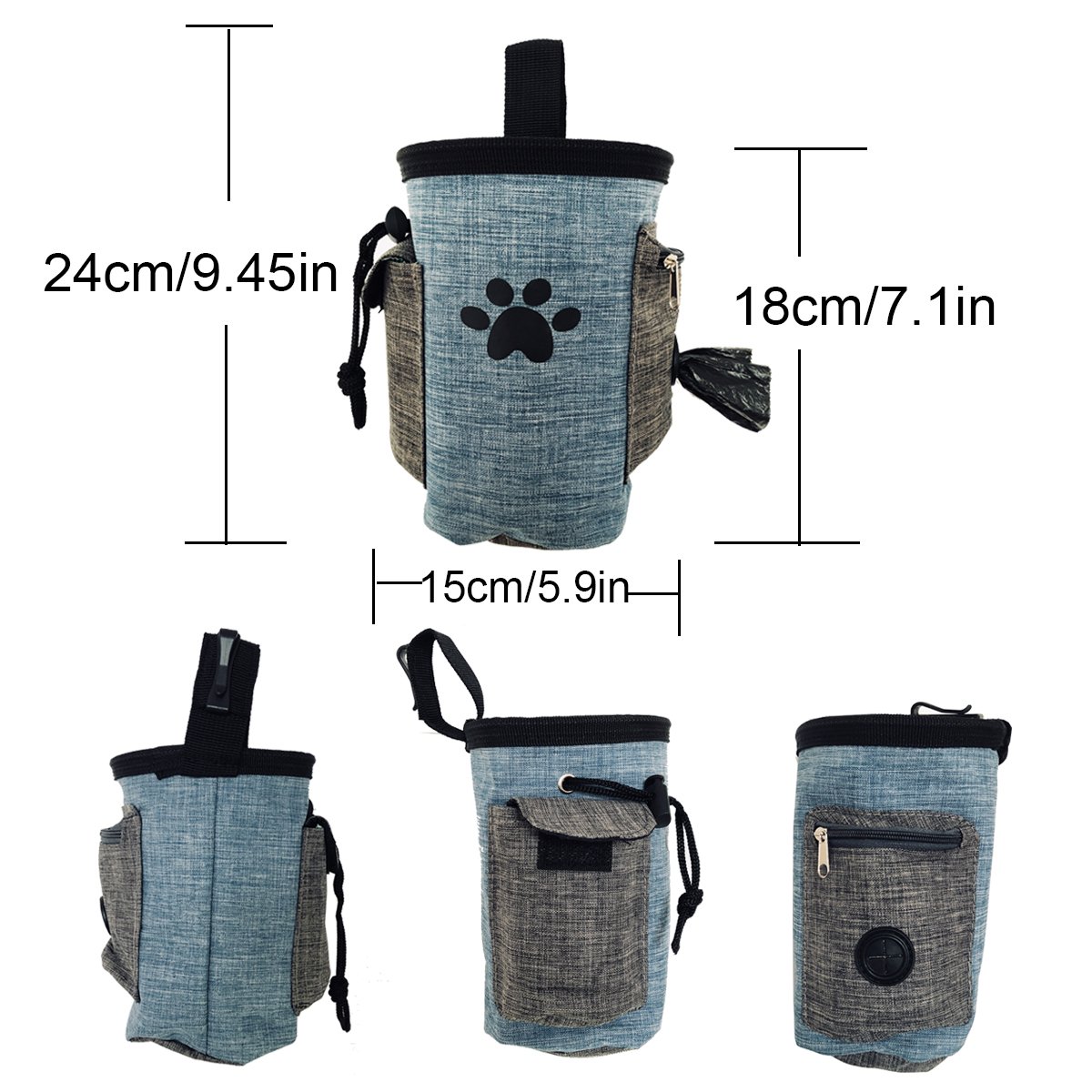 Pet Treat Pouch Dog Training Bag with Belt Carries Pet Toys Kibble Treats Sport Running Drawstring Waist Bag Poop Bag Dispenser (Beige)