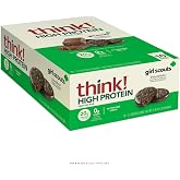 think! Girl Scout High Protein Bar, Chocolate Mint, 10 Count | 20g Protein Per Bar, 0g Sugar, Gluten Free, Low Glycemic Index, Classic Thin Mint Flavor, High Protein Snack Bar