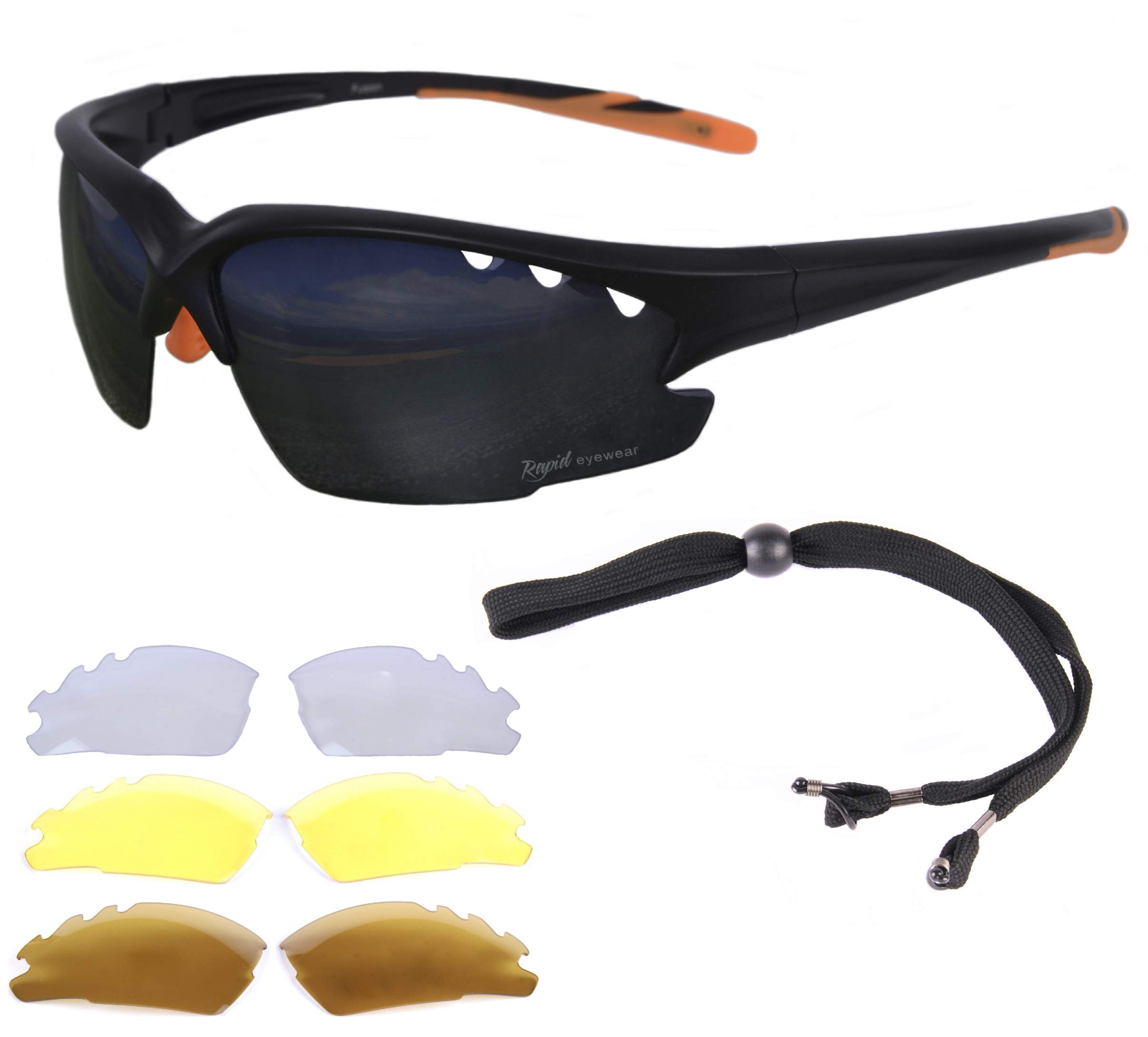 Rapid Eyewear 'Fusion' Womens & Mens Black Cycling Sunglasses With Interchangeable Polarized uv400 Anti Fog Lenses. Ideal MTB, Athletics, Running, Jogging and Triathlon Glasses