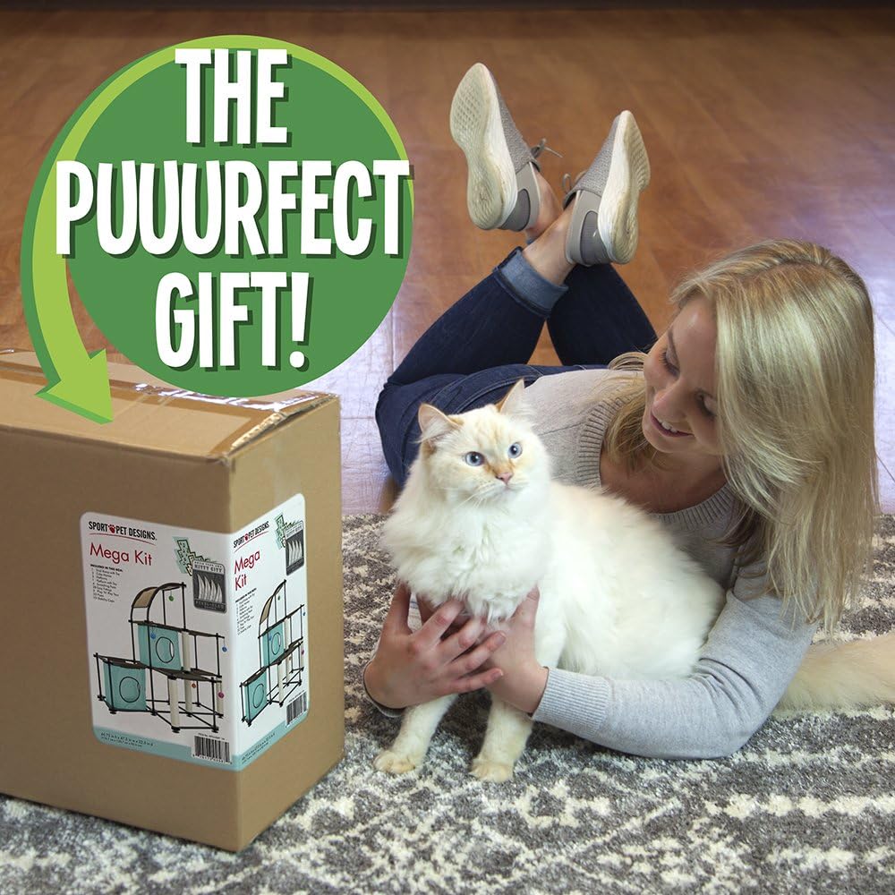 Kitty City Claw Mega Kit Cat Furniture, Cat Feeding Colletion, Cat Condo Collection, Cat Toy, Cat Tree, Mega Kit-Green, 3 levels, Model Number: SPO-0587 : Cat Tower : Pet Supplies