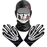 Skeleton Gloves and Skull Mask, Ghost Skull Balaclava Full Face Mask Full Finger Skeleton Pattern Gloves