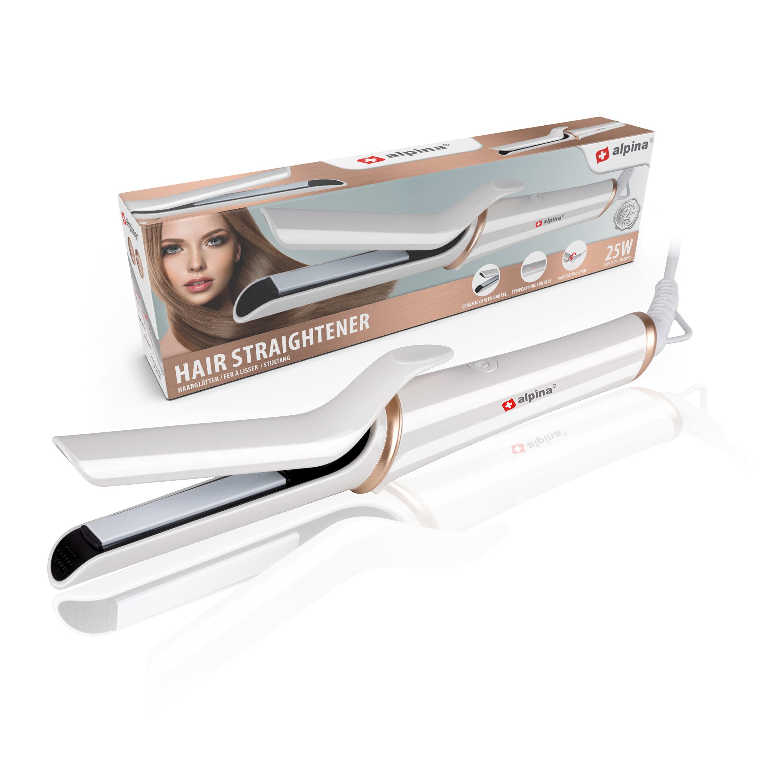 Alpina Hair Straightener with Ceramic Plates - 3 Temperatures - Smooth, Smooth and Shiny Hair - Straighteners Curl and Straightens up to 200 Degrees