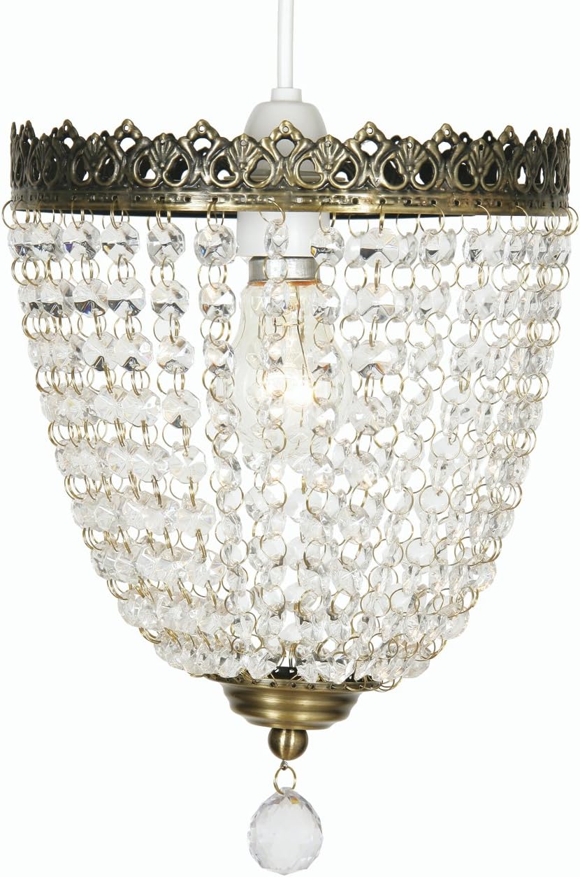 Oaks Lighting Ekon Antique Brass Frame/Glass Beads Pendant Shade, 20 cm