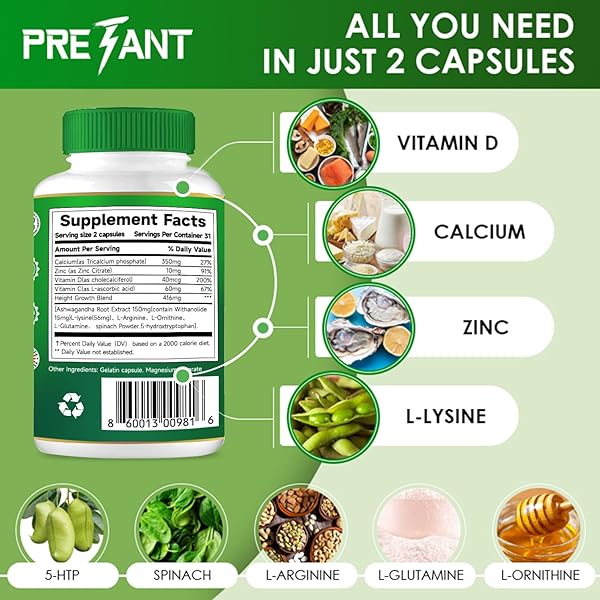 PRETANT-GROWTH CAPSULES TO GROW TALLER – HEIGHT INCREASE MAXIMIZER WITH CALCIUM FOR BONE STRENGTH -NATURAL GET TALLER SUPPLEMENT