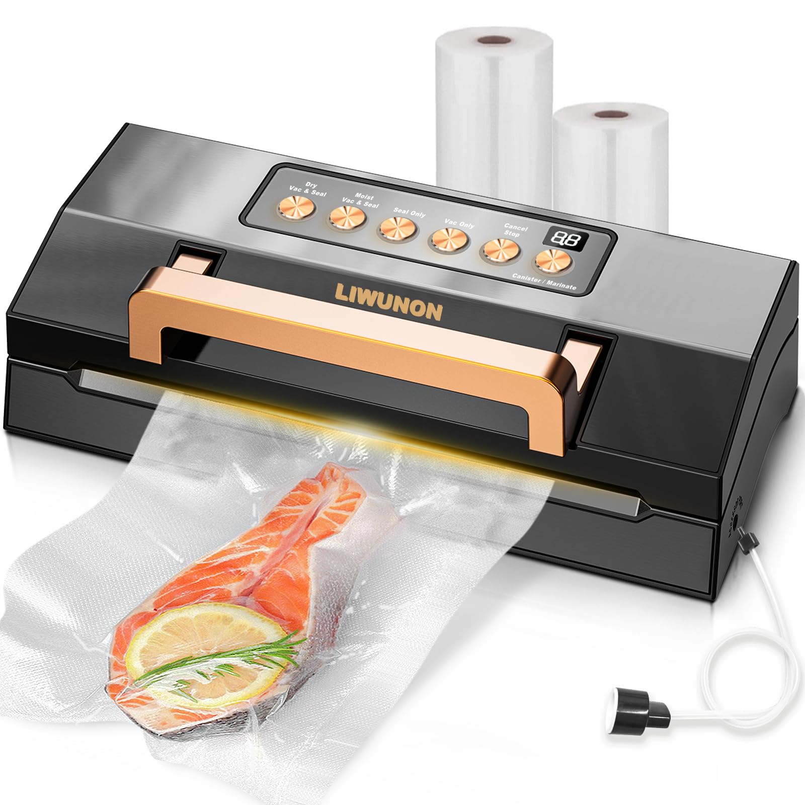 Photo 1 of Powerful Suction Vacuum Sealer Machine,Commercial Fully Automatic Food Vacuum Sealer with Double Heat Seal,Dry & Moist Modes,Built-in Cutter,Bags Storage,Easy-Lock Handle,Include 2 Bag Rolls (Black)