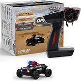FLYCOLOR Turbo Racing 1:76 C82 Mini RC Police Truck Black Full Proportional | Desktop Drift Car Red Blue Warning Light LED He