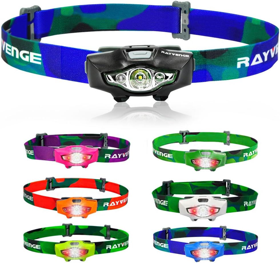 RAYVENGE T1A LED Headlamp with Red Light, 115-Lumen, 114-Meter, IPX6 Waterproof, 6 Light Modes, 80h Long Battery Life, Only 1.3oz - Best Headlamps for Running, Camping, Hiking