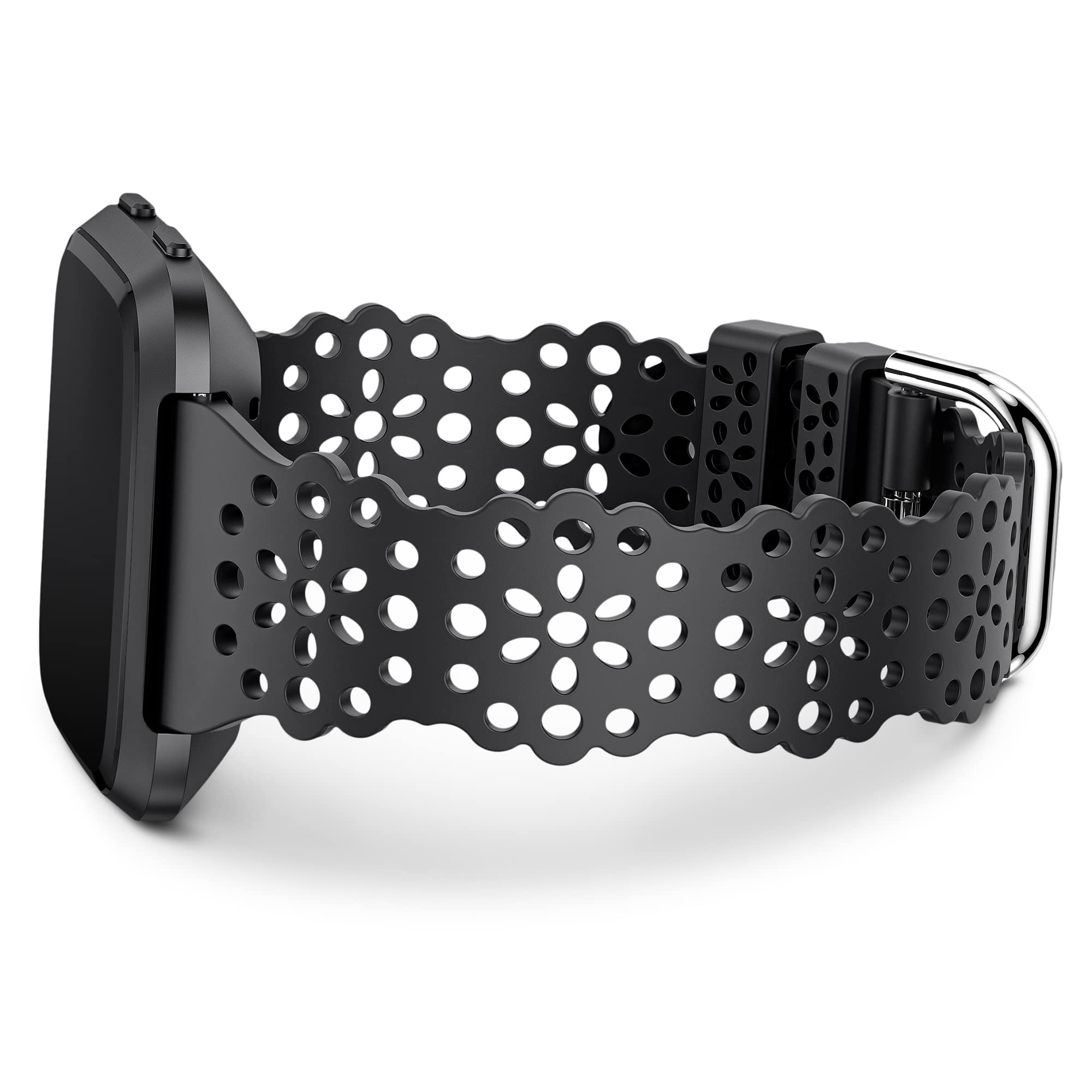 TOYOUTHS Lace Silicone Strap Compatible With Fitbit Versa/Versa 2/Lite/SE, Women's Slim Cute Hollow-Out Sport Replacement, Breathable Waterproof Soft Black — image 1
