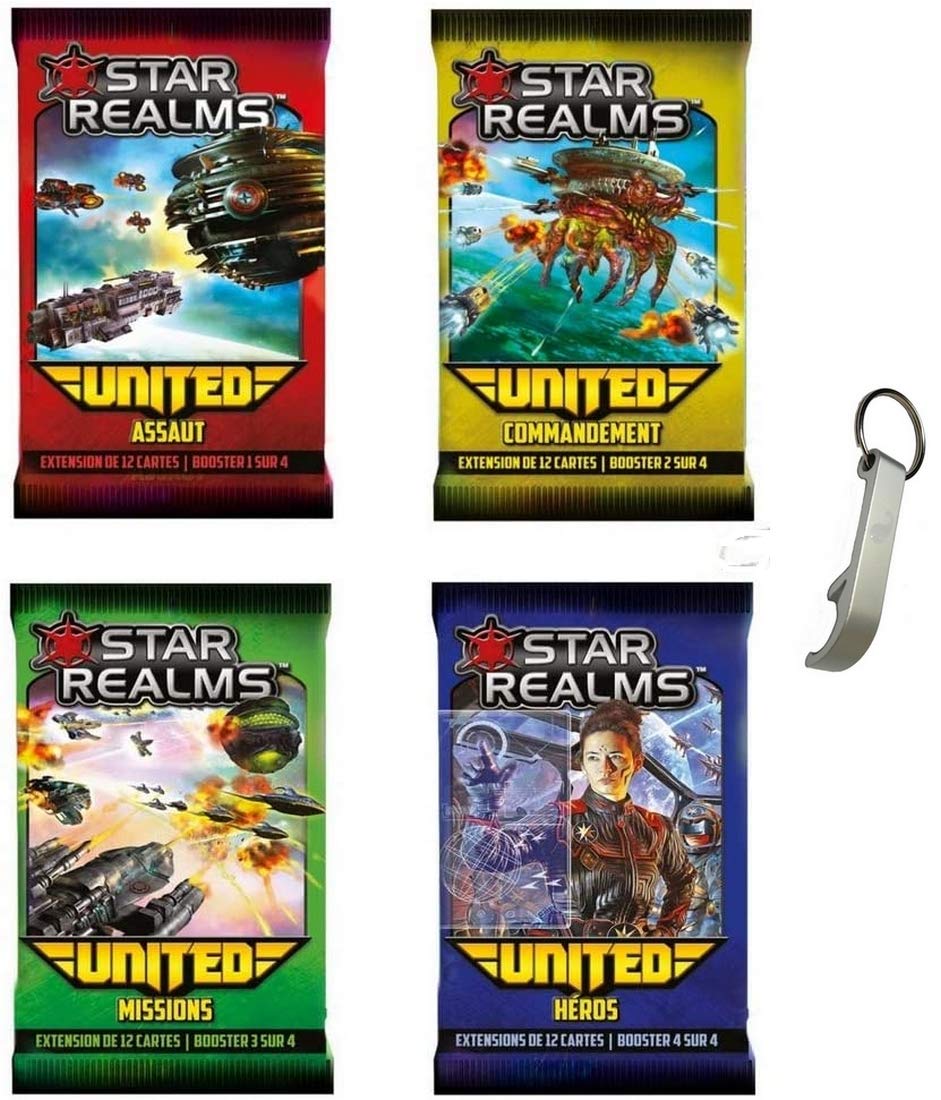 Star Realms Set French Version United Pack: Assault + Commandment + Missions + Heroes + 1 Blumie Bottle Opener (United)