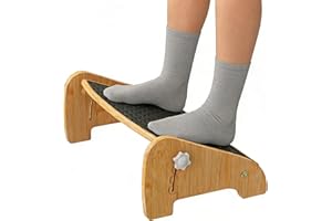 Bamboo Under Desk Footrest, Ergonomic Foot Rest with 4 Height Adjustments, Non-Slip Surface for Improved Posture, Home & Offi