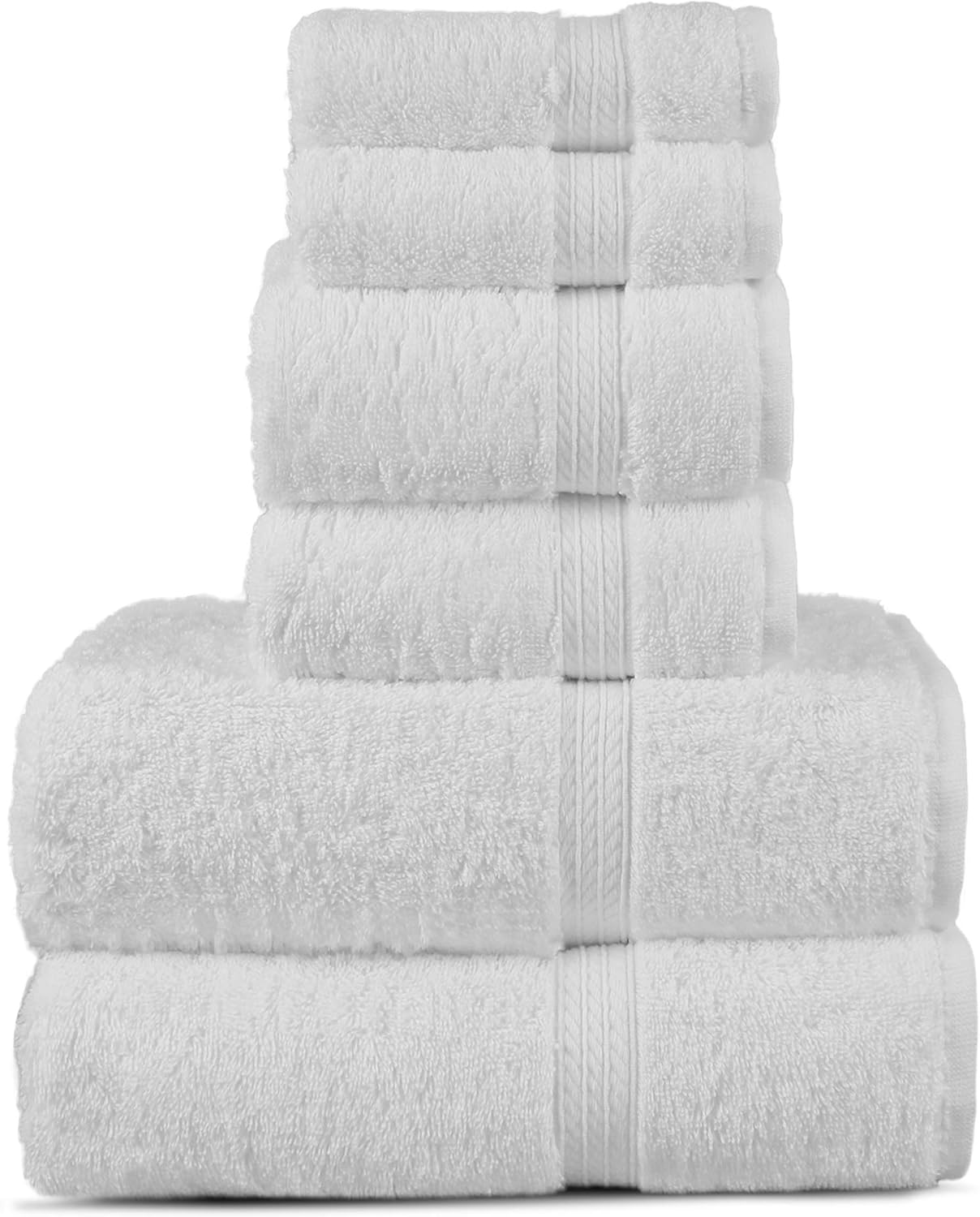 TURKUOISE TURKISH TOWEL Premium Turkish Cotton Double Border Towel Set - Eco Friendly,Bath Towels, Hand Towels, Wash Clothes (Wide Border-White, 6): Home & Kitchen