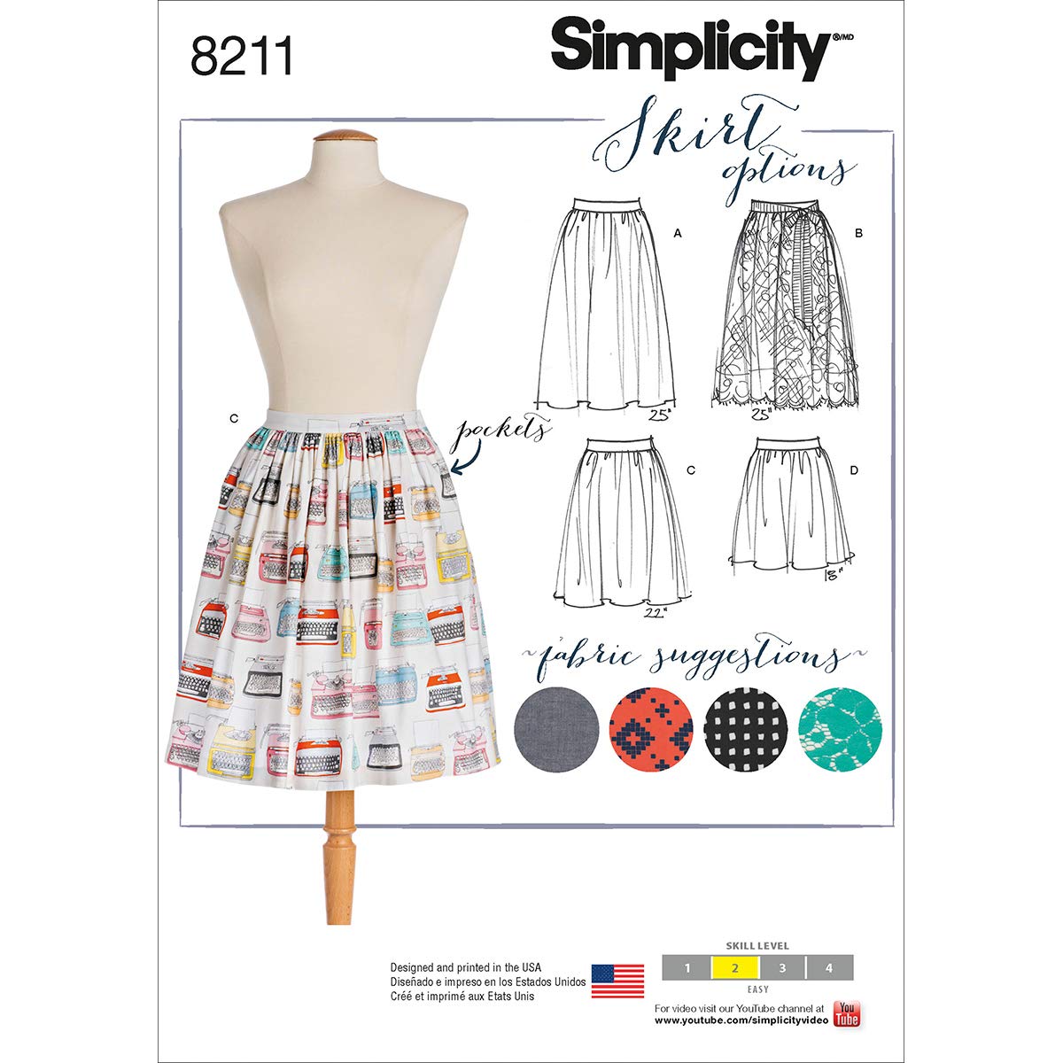 Simplicity Pattern 8211 Misses' Dirndl Skirts in Three Lengths, White, 22.00 x 15.00 x 1.00 cm
