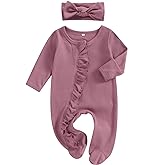 Ayalinggo Newborn Baby Girl Fall Winter Outfits Clothes Knit Jumpsuit Ruffle Romper Newborn Coming Home Outfit for Baby Girl