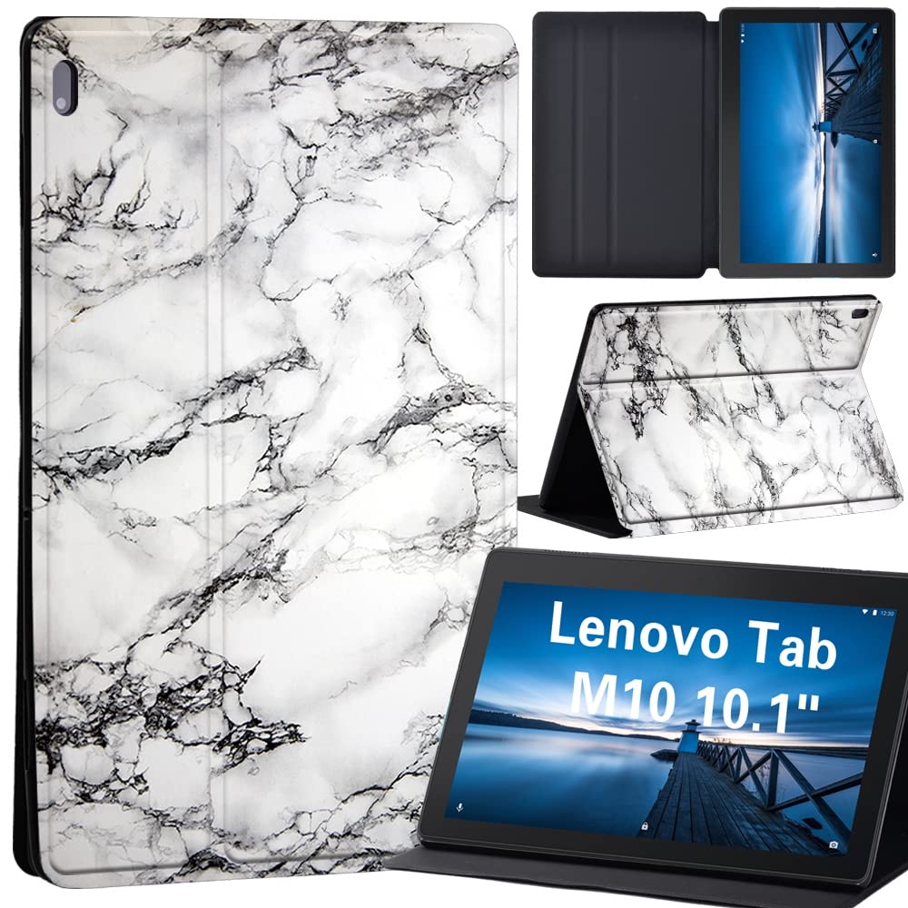 Printed Case for Lenovo Tab M10, Ultra Slim Lightweight Smart Shell Stand Cover for Lenovo Smart Tab M10 10.1 Inch FHD Tablet 2018 Release, (white carrera marble)