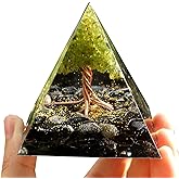 Handmade Tree of Life Orgonite Pyramid Peridot with Obsidian Crystal Stone Positive Reiki Energy Generator Healing Orgone Collection