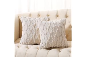 Volcanics Pack of 2 Christmas Faux Wool Throw Pillow Covers 20x20 Inches Decorative Farmhouse Velvet Couch Pillow Case Soft Plush Square Boho Cushion Pillowcase, Beige