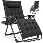 NEWBULIG Zero Gravity Chair, Folding Patio Recliner with Cup Holder Trays | Portable Lounge Chair with Removable Cushion for Beach &amp; Camping, Classic Black