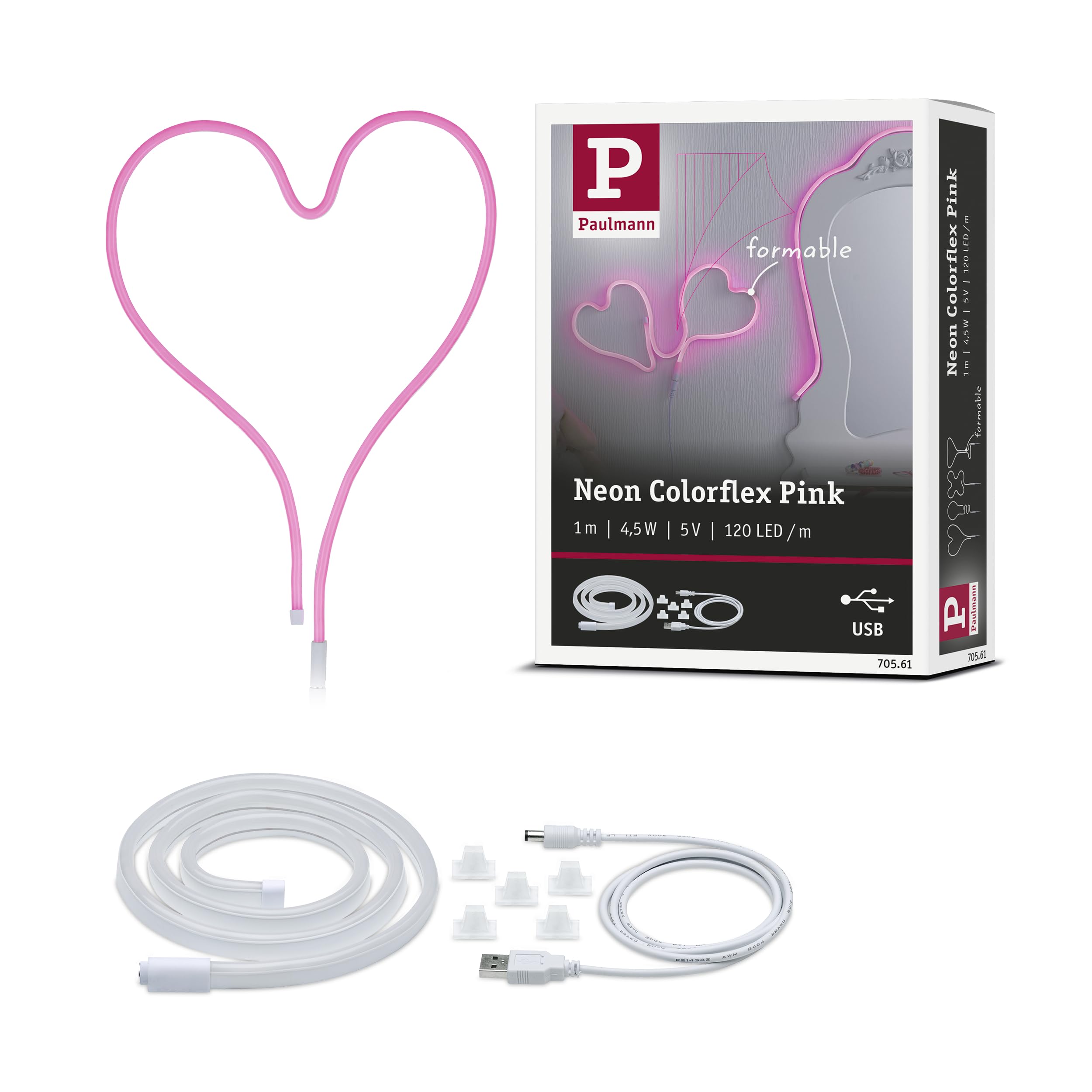 Paulmann 70561 Neon Colorflex LED Strip incl. 1x4.5 watts Light Strip Pink Pliable Light Plastic LED Strip