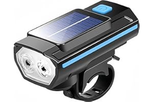 Bicycle Light and Horn Set, Solar Powered and USB Type-C Charging, 3 Light Modes, Easy to Install and Remove IP65 Waterproof 