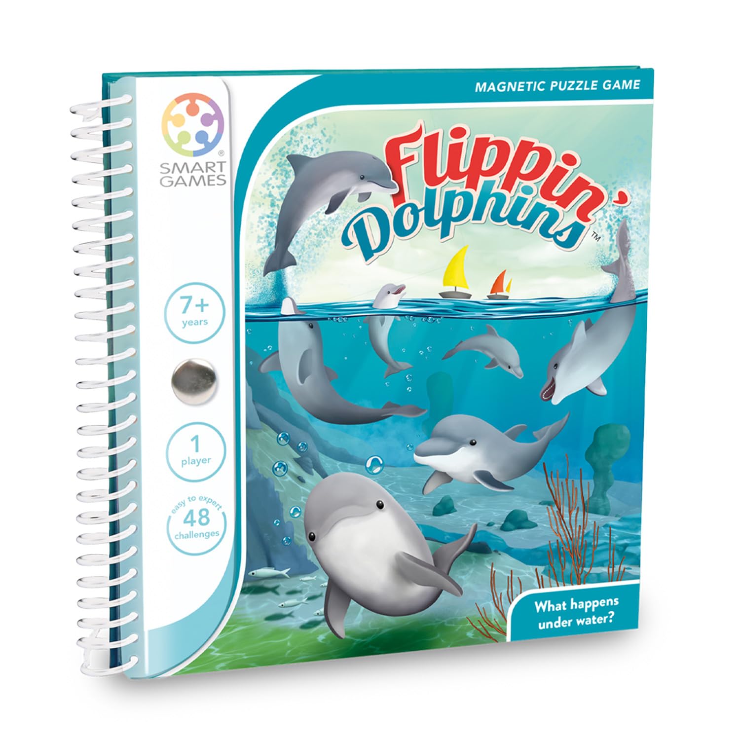 SmartGames - Flippin Dolphins, Magentic Travel Game, 48 Challenges, Ages 7+