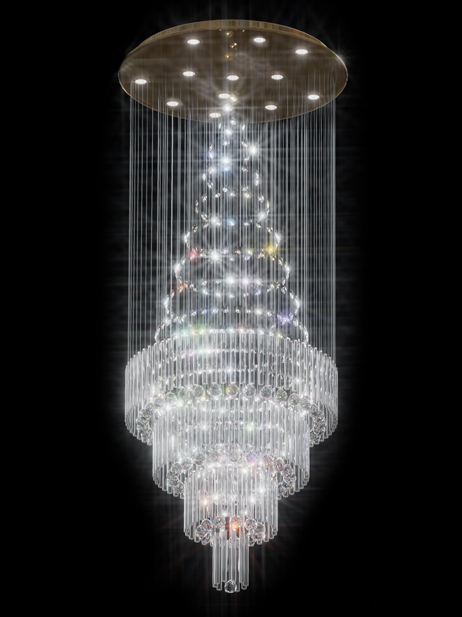 Flashing God D40''X H110'' High Ceiling Big Chandelier Crystal Raindrop ...