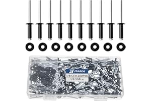 JTAREA 250pcs 1/8" x 3/8" Black Aluminum Pop Rivets with Stainless Steel Washers 3.2 x 10mm Blind Rivet Assortment Kit