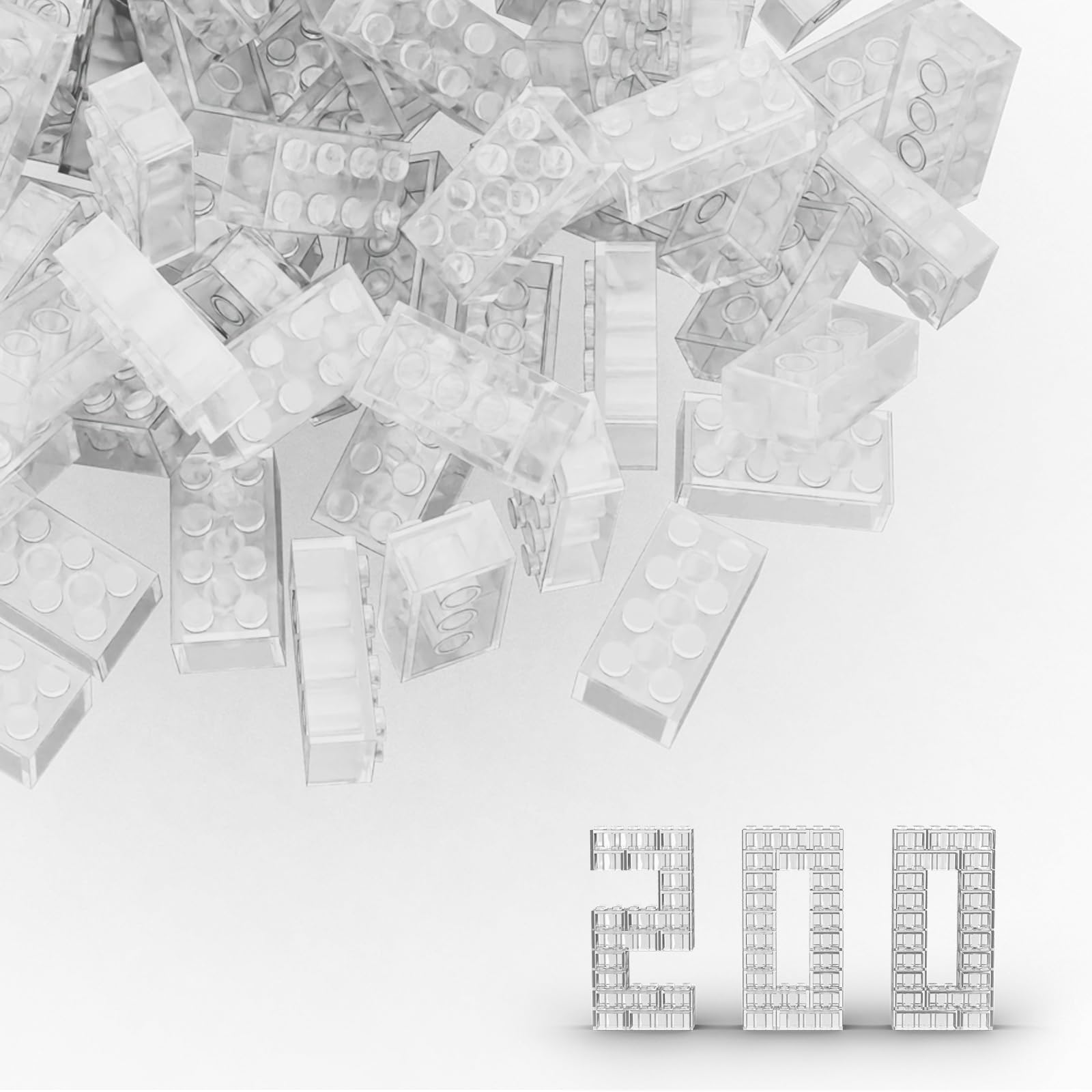 TTEHGB TOY Classic Bulk Brick Block 2x4, 200 Piece Building Brick Full Transparency, Compatible with Lego Parts and Pieces 3001(Colour:Full Transparency)