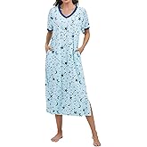 Kabento Cotton Nightgowns for Women Soft Short Sleeve Long Sleepwear with Pockets