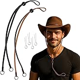TMKEFFC 2 Pack Genuine Leather Hat Chin Straps – Brown & Black Adjustable Hat Cords with Cotter Pins – Real Cowhide Windproof Strap for Cowboy, Sun, Western, and Outdoor Hats for Men & Women