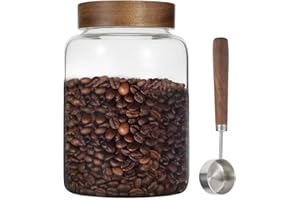 Large Glass Coffee Jars with Spoons, 1800ml Round Storage Jar with Wooden Lid, Clear Glass Food Jar for Pantry, Sugar, Tea, C