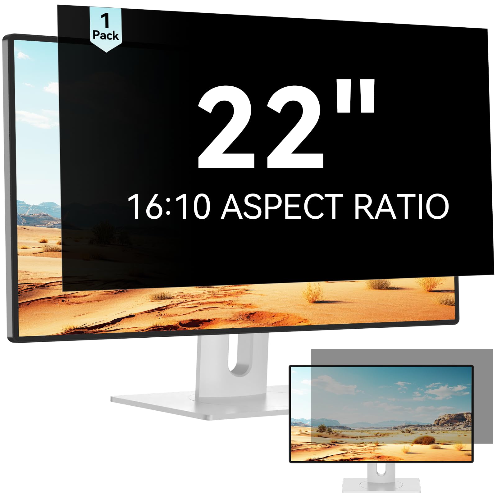 Mamol 22 Inch Computer Privacy Screen Filter for 16:10 Aspect Ratio Widescreen Monitor - Removable Anti Glare Blue Light Filter, Anti-Scratch Privacy Protector Film, Computer Screen Shield 22in