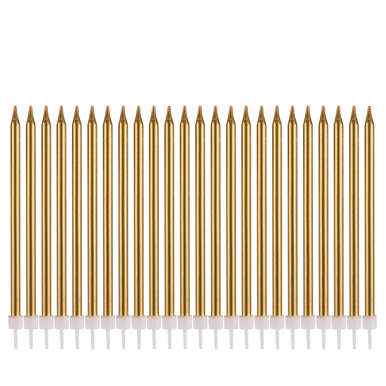 Metallic Happy Birthday Candles Tall Birthday Cake Candles Holders Long Thin Cupcake Candles Topper for Wedding Party Decoration (24pcs Metallic Gold)