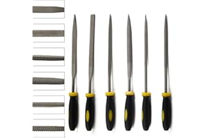 Bivethoi Metal Files Set of 6, Carbon Steel Rasp with Non-Slip TPR Rubberized Handle for Wood, Metal, Sharpening - Flat, Square, Triangle, Cylinder, Cone, Half-Round
