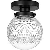 Daunton Semi Flush Mount Ceiling Light Fixtures, Vintage Globe Glass Ceiling Light Fixture, Antique Small Black Hallway Light Fixtures for Bedroom, Closet, Entryway, Bathroom, Kitchen