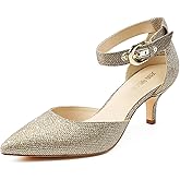 JENN ARDOR Women's Kitten Heel Pumps Ladies Closed Pointed Toe D'Orsay Ankle Strap Dress Stiletto
