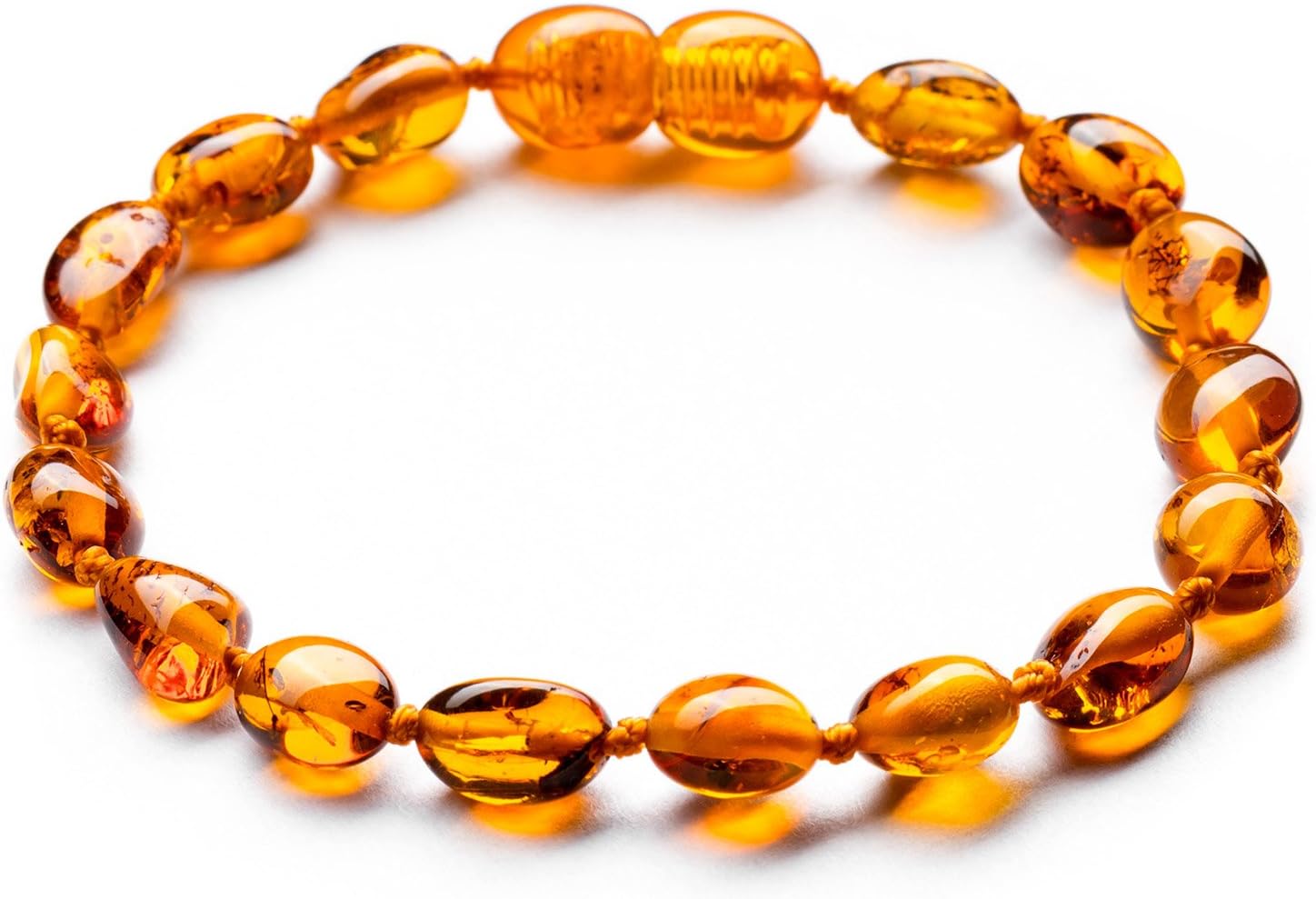 Real Amber - Bracelet Anklet / Authentic 100% Baltic Amber / Polished Knotted Amber Beads - Natural Certificated Extra Safe Handmade Jewelry with the Highest Quality Guaranteed - Various Sizes