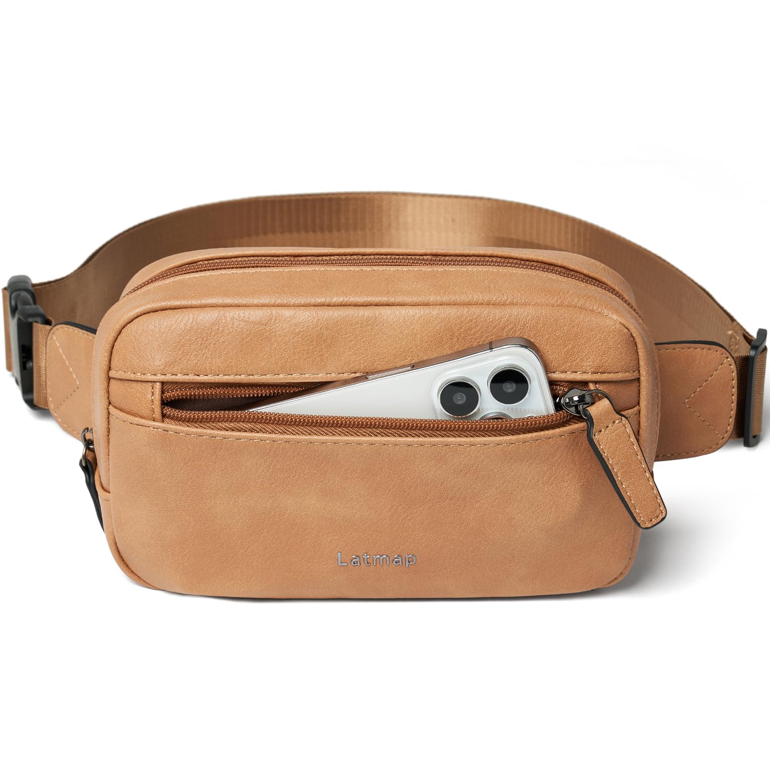 LATMAP 2L Bumbag Fanny Packs for Women Man Belt Bag Small Fashion Crossbody Bag Waist Pack Faux Leather Waterproof Chest Bag Trendy Trendy (Tan)
