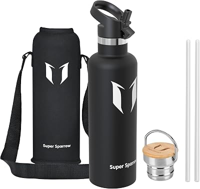 Super Sparrow 1000ml Insulated Stainless Steel Water Bottle with 2 Lids