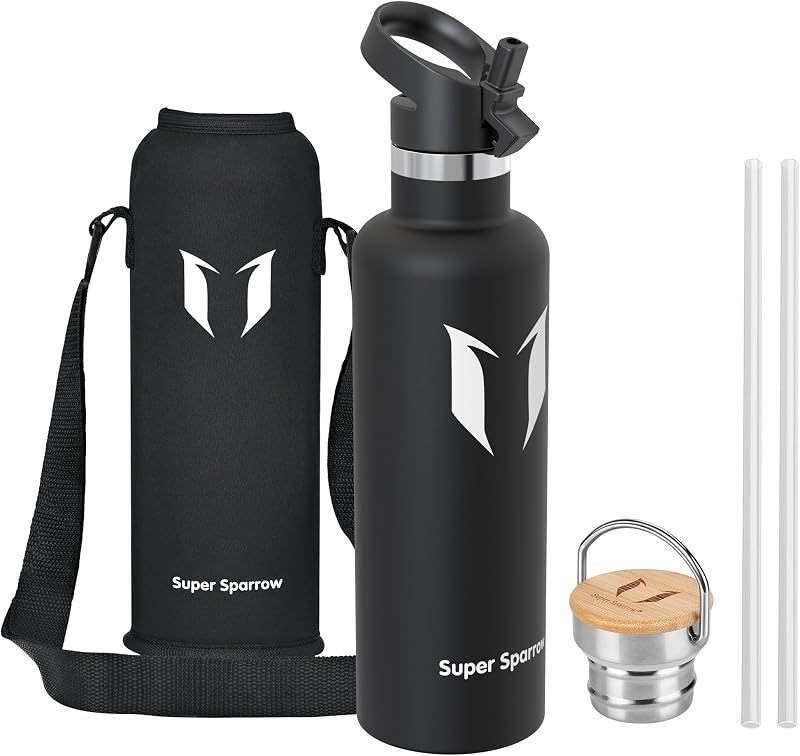 Super Sparrow 1000ml Insulated Stainless Steel Water Bottle with 2 Lids
