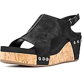 PARTY Women's Wedge Sandals With Buckle Ankle Strap for Dressy Summer, Kally-Black Metallic-6
