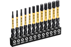 TGFTGF Impact Hex Head Allen Wrench Drill Bit Set, 12PCS, 2-inch (Metric), Premium S2 Steel 1/4” Hex-Shank Hex Bits Set, CNC Machined Magnetic Screwdriver Bit Set, Storage Box, for Automotive Home DIY