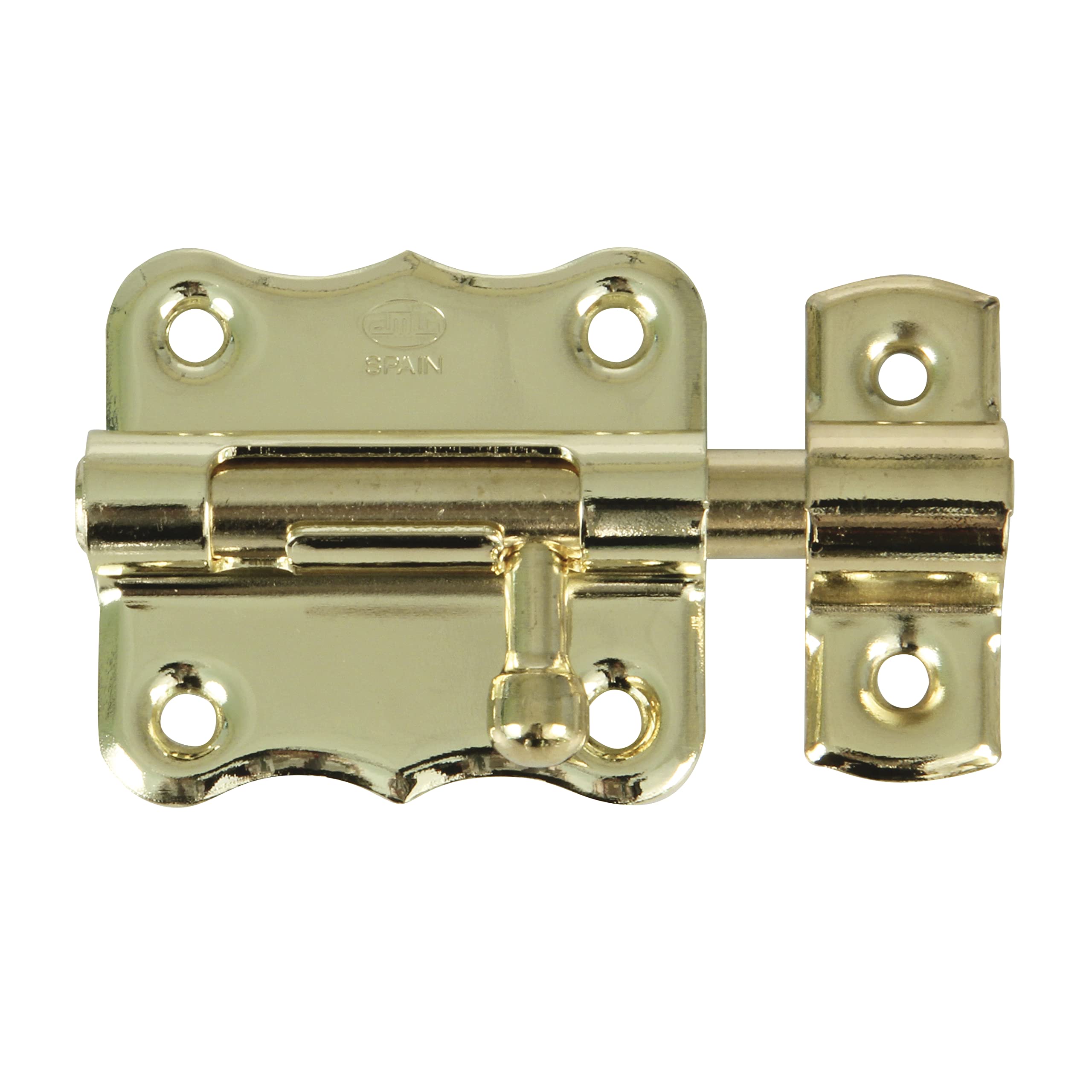 Amig - Overlap Pin | 40 x 38 mm | Ideal for Wooden Passage Doors | Latch for Bathroom, Bedroom or Office | Security Lock | Varnished Brass Steel