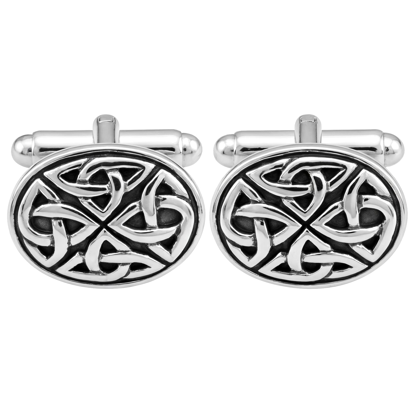 Alexander Castle 925 Sterling Silver Oxidised Celtic Cufflinks for Men - Oval 17mm x 12mm Celtic Trinity Cufflinks with Jewellery Gift Box