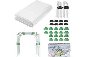 RGQSUN Plant Covers Freeze Protection Kit,3mil 10 x 30Ft Plastic Frost Cloth and 6Pcs Garden Hoops with 18 Clips,Thicker Plant Blankets Floating Row Cover Kit for Plants Raised Bed Greenhouse Winter Frost