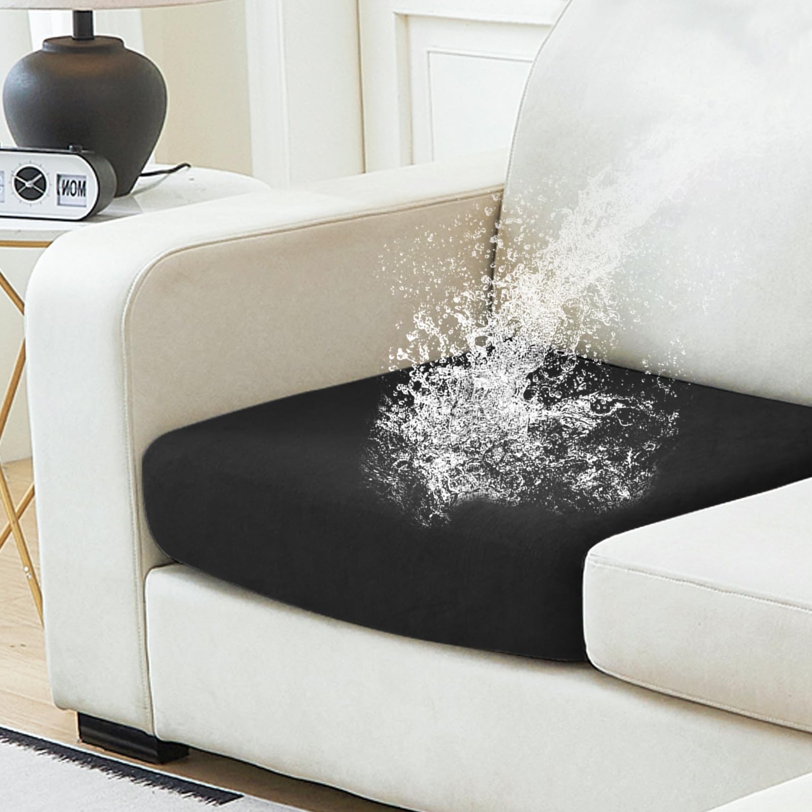 Photo 1 of NAISI Waterproof Couch Cushion Covers Thick Velvet Fabric Washable Sofa Slipcovers 1 Piece Individual Sectional Couch Covers with Elastic Bottom(1 PC for Seat Cushion or Backrest,Black)