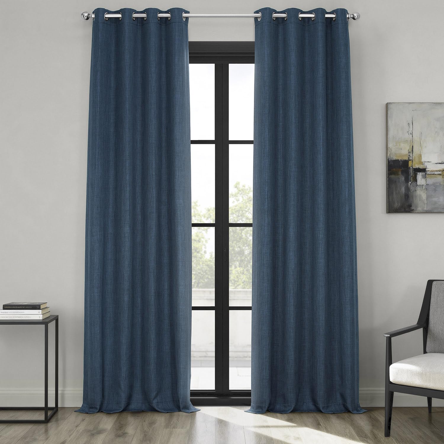 HPD Half Price Drapes Grommet Linen Curtains 96 Inches Long Room Darkening Curtains for Bedroom & Living Room (1 Panel), 50W x 96L, Indigo