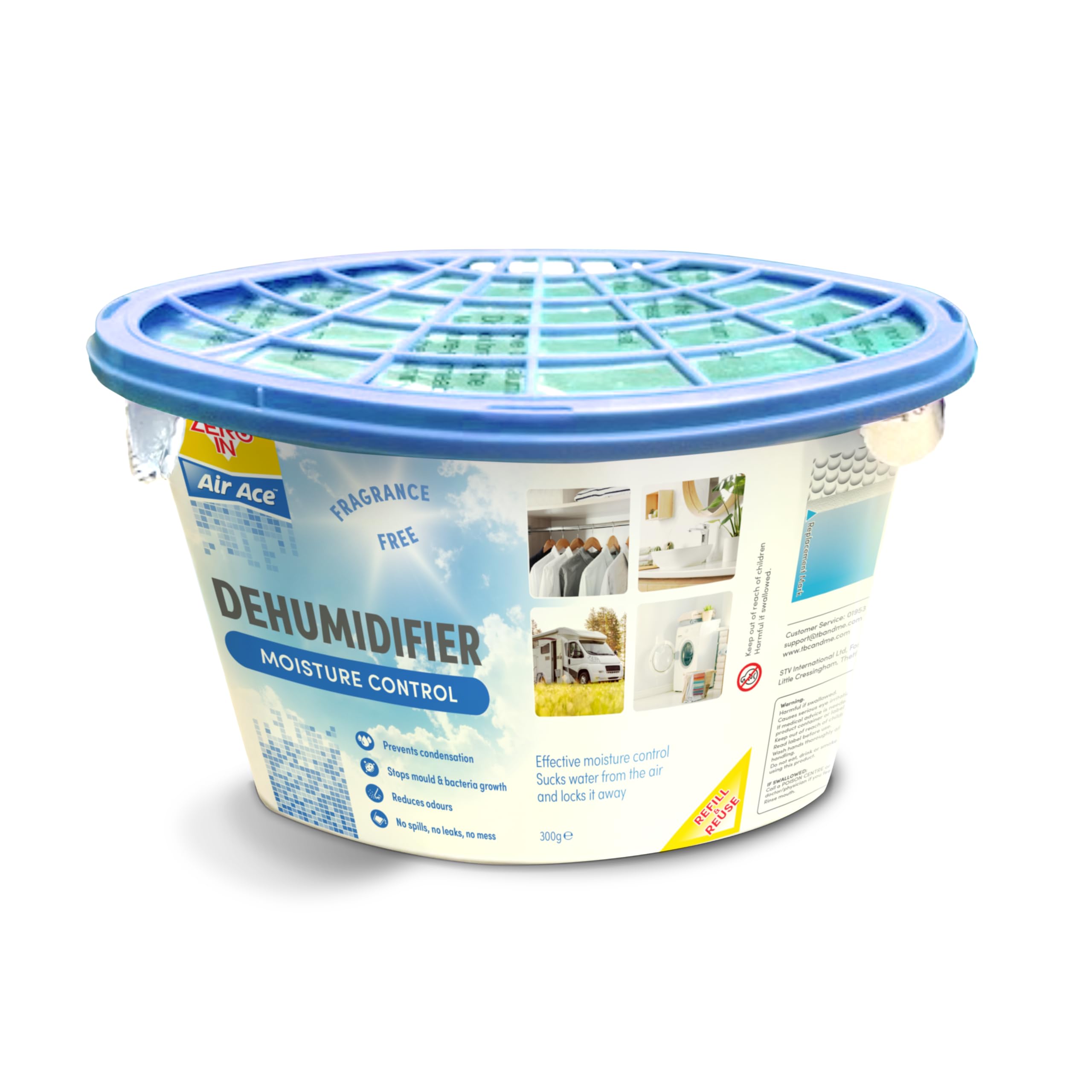 Zero In Air Ace No Spill Dehumidifier – Fragrance-Free Moisture Absorber to Help Prevent Damp, Mould & Odours