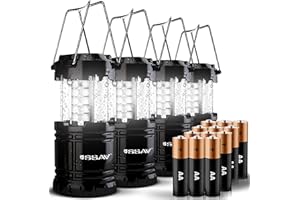 SSAV 4 Pack LED Camping Lantern, LED Lanterns, Suitable Survival Kits for Hurricane, Emergency Light for Storm, Outages, Outdoor Portable Lanterns, Black, Collapsible | Batteries Included