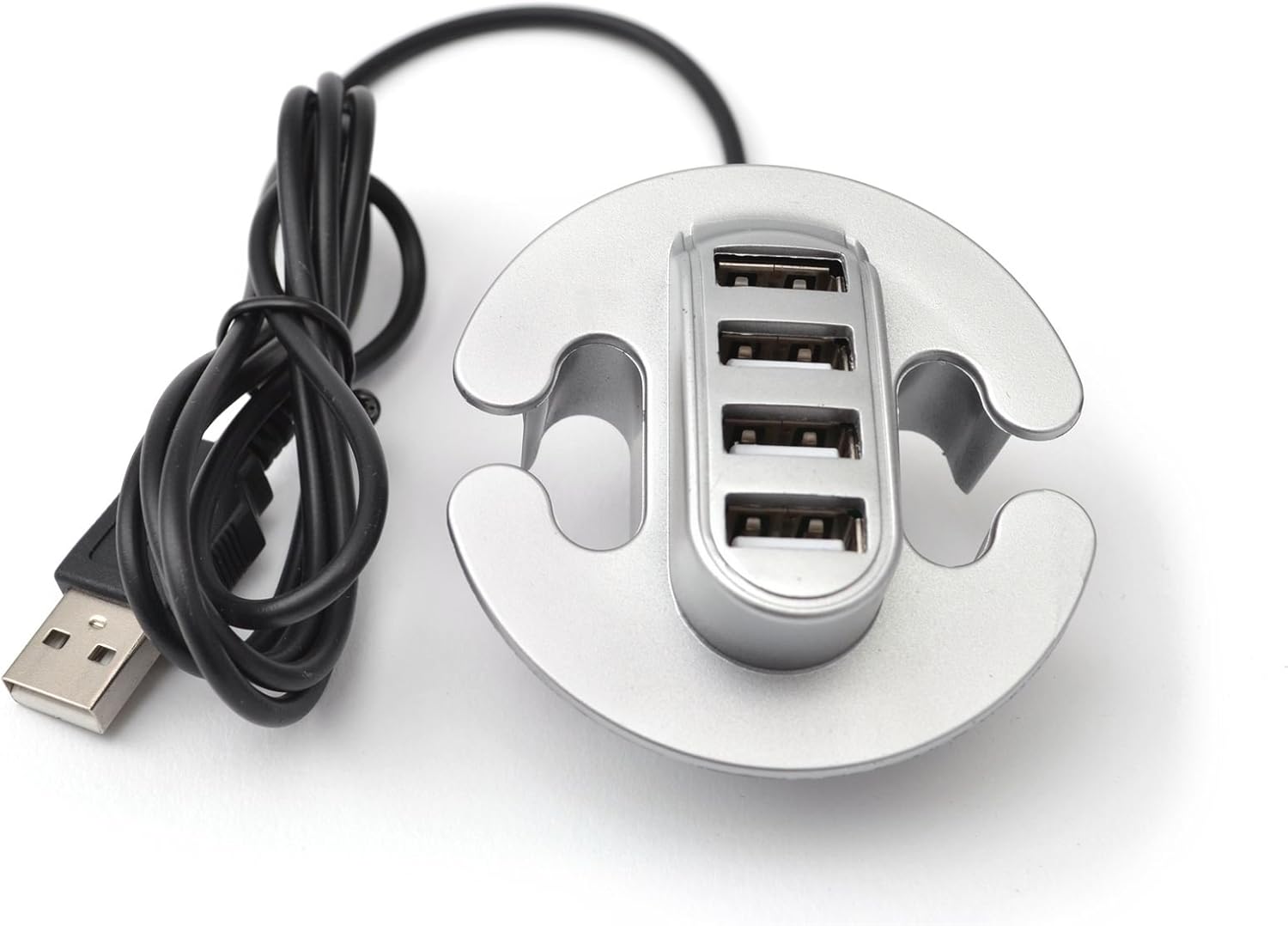 InDesk Mounting USB 2.0 Hub 4 Ports For 50 mm Grommet Hole Silver