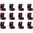 Allure - Bulk Case Of 12 - Luxury Ring Boxes With LED Light, Square Shaped Elegant Diamond Ring Case, For Unique Proposal, Small, Mahogany Wood With Black Leatherette Insert Jewelry Display Gift Box.